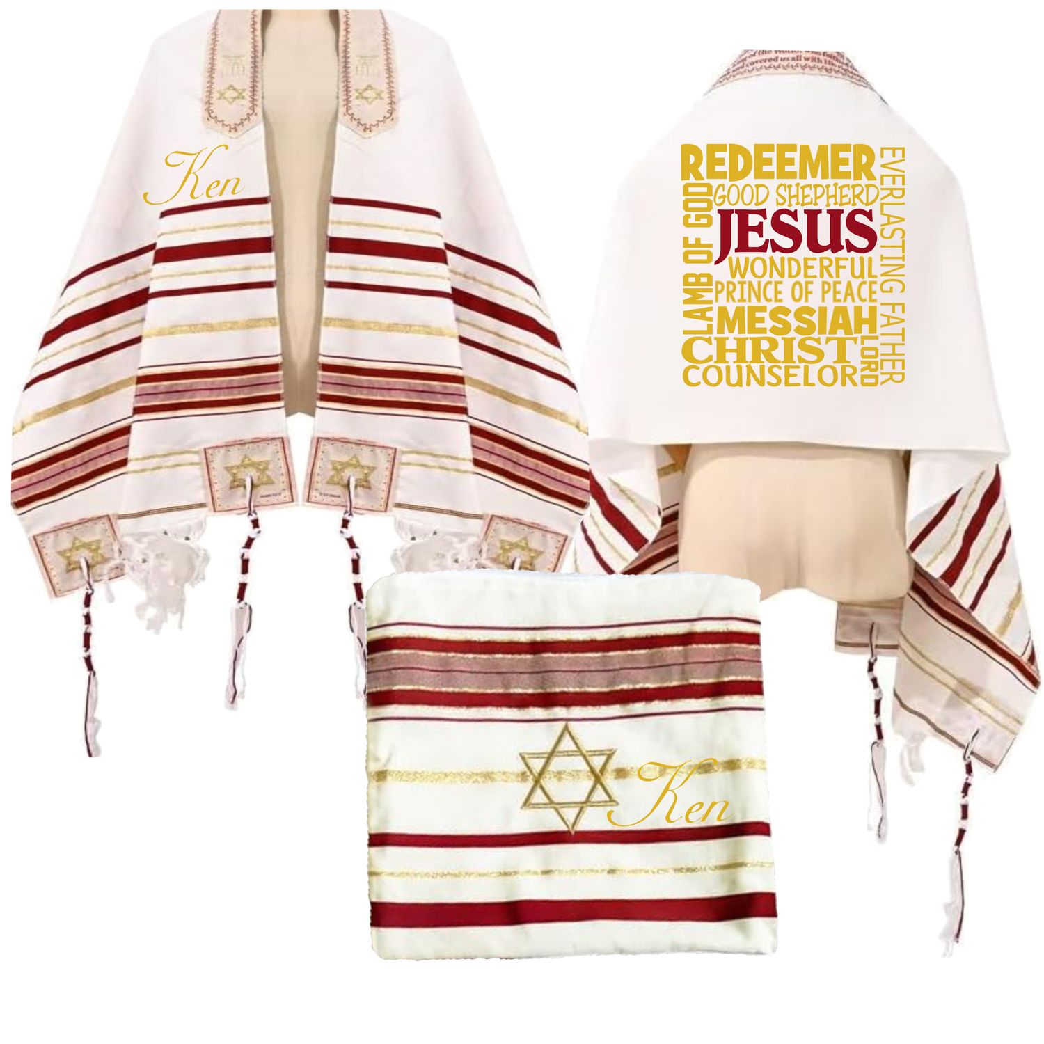 Personalized Christian prayer shawl with custom name, scripture verse, and matching pouch – crafted for worship and comfort