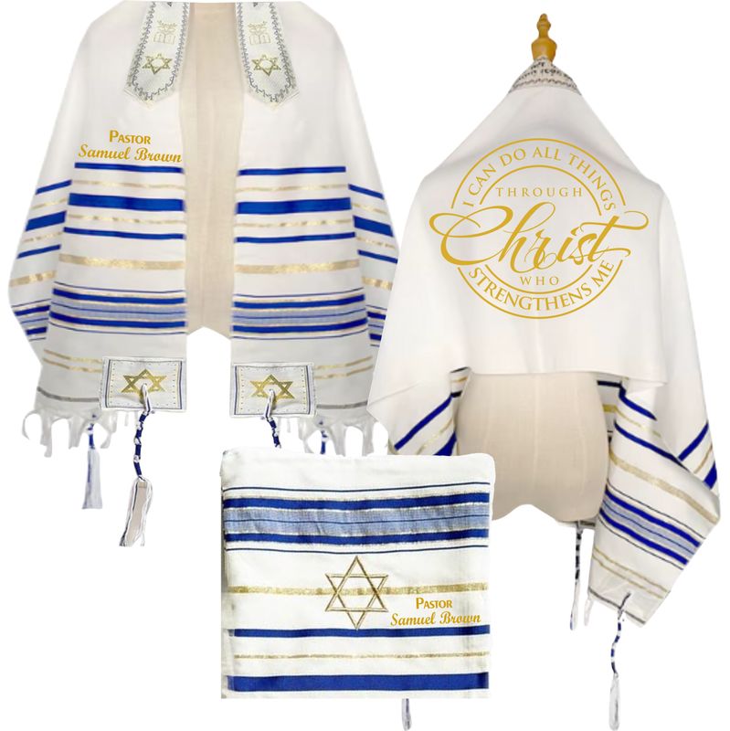 Personalized Prayer Shawl with Name & Scripture | Christian Messianic Tallit | Faith-Inspired Comfort Gift for Men & Women Personalized Christian prayer shawl with custom name, scripture verse, and matching pouch – crafted for worship and comfort