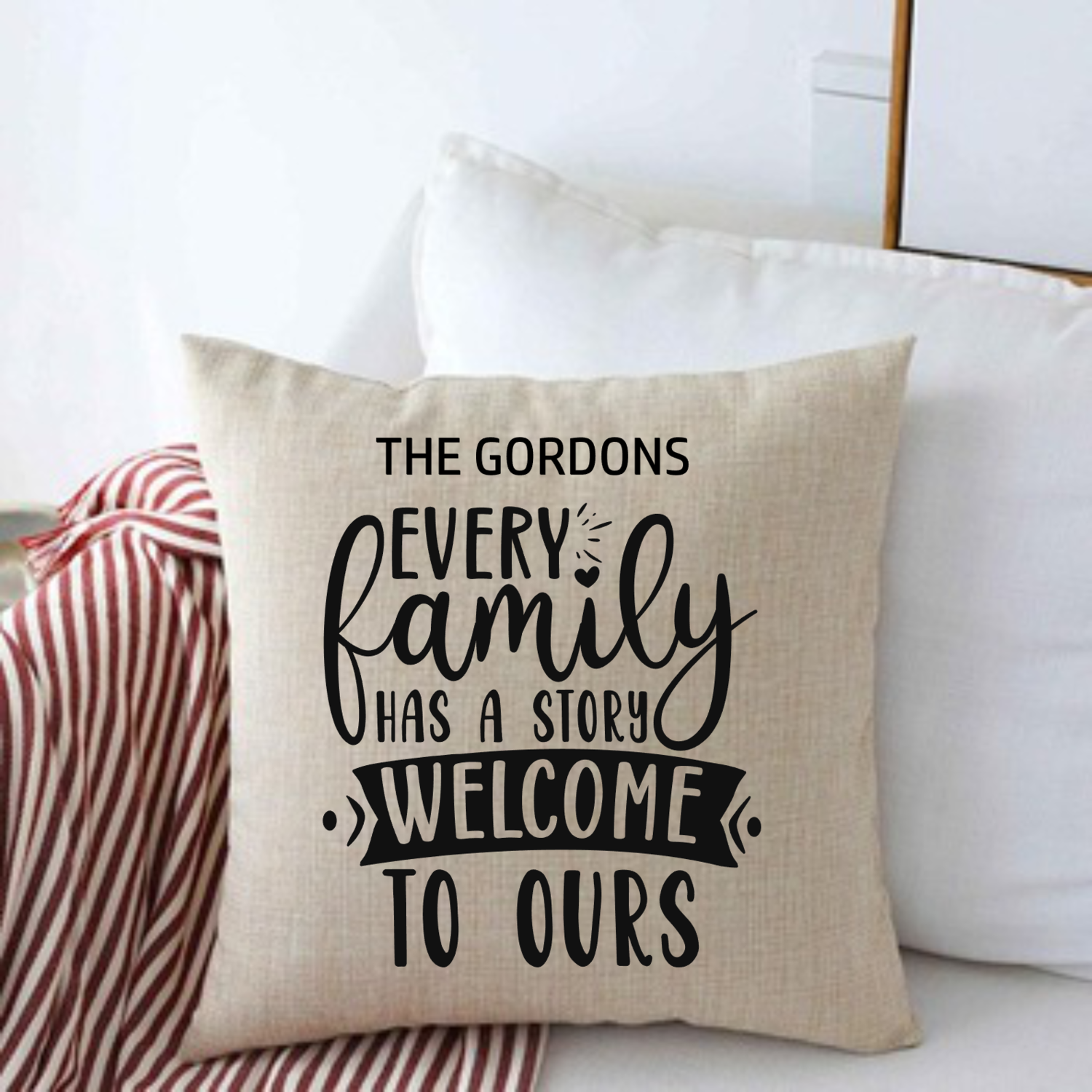 Inspirational throw pillow with insert, custom name, and motivational quote
