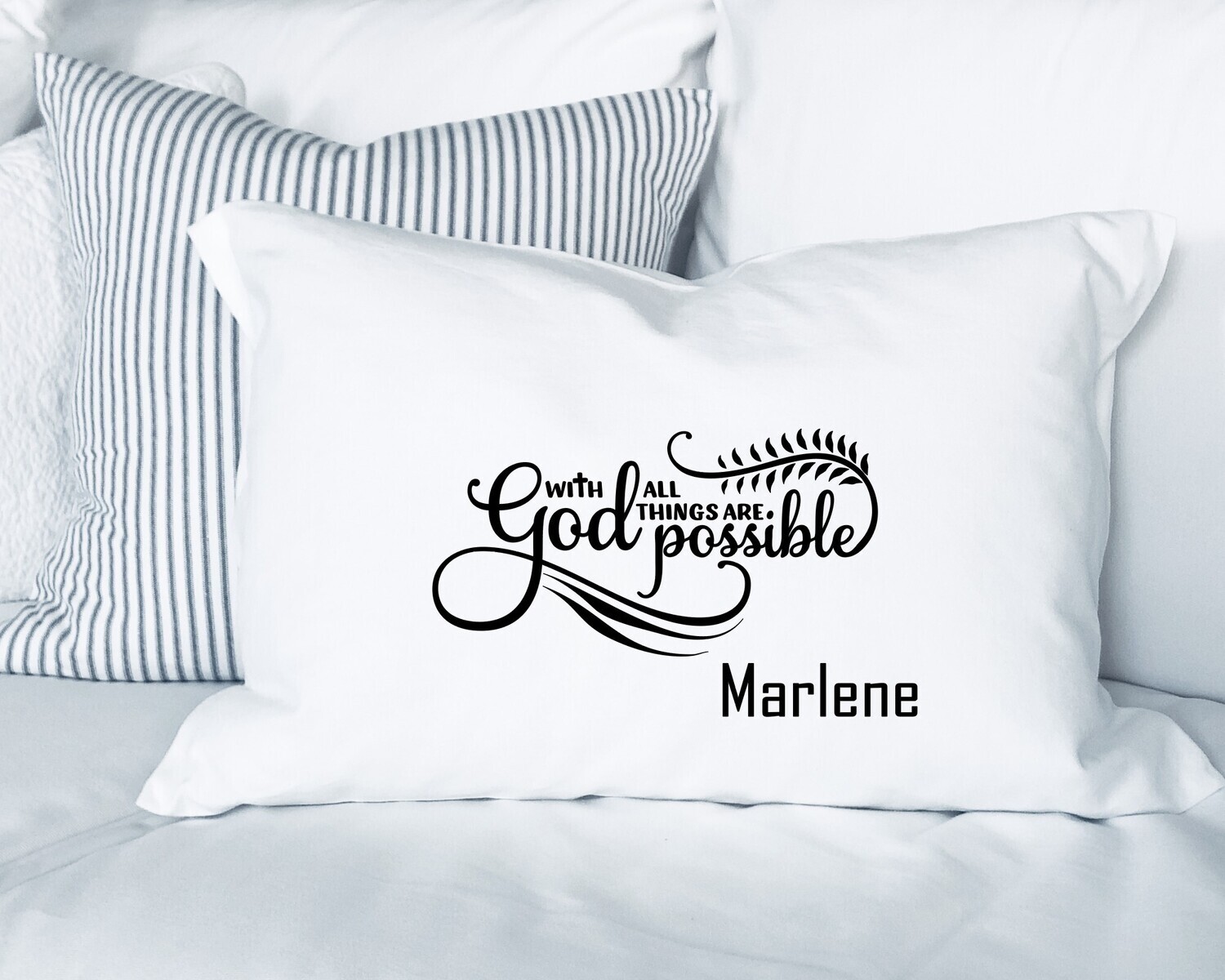 Personalized prayer pillowcase with uplifting scripture and elegant design