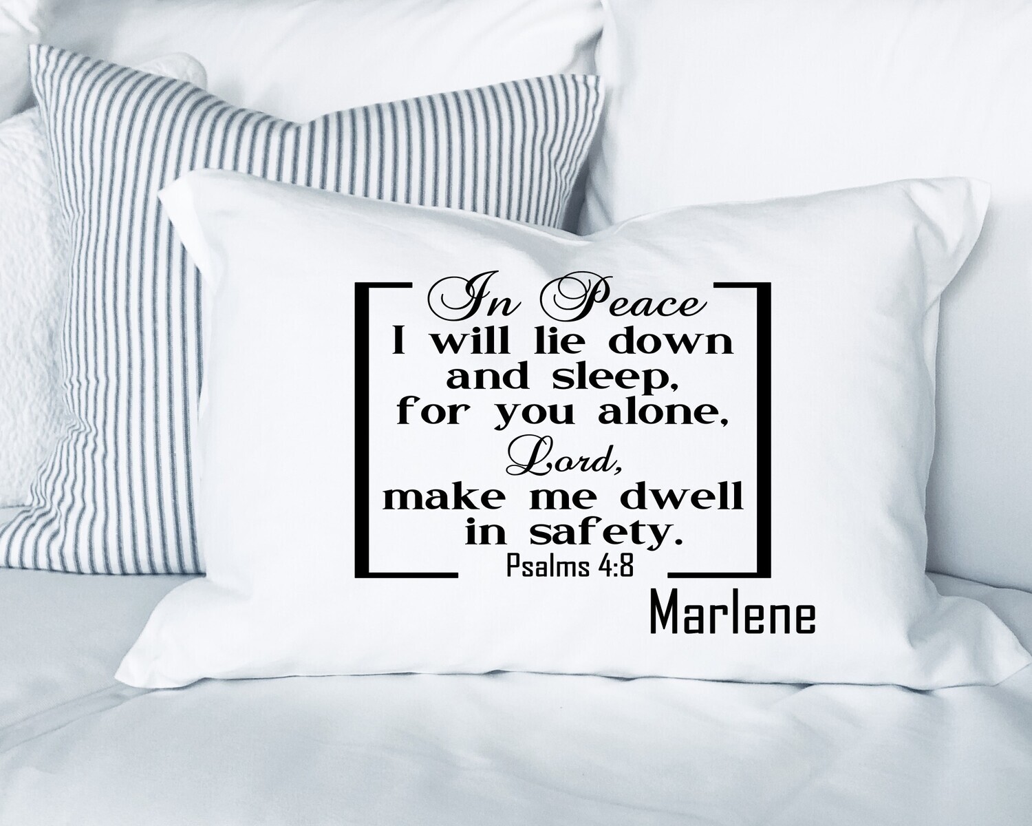 Christian comfort pillowcase with custom monogram and devotional quote