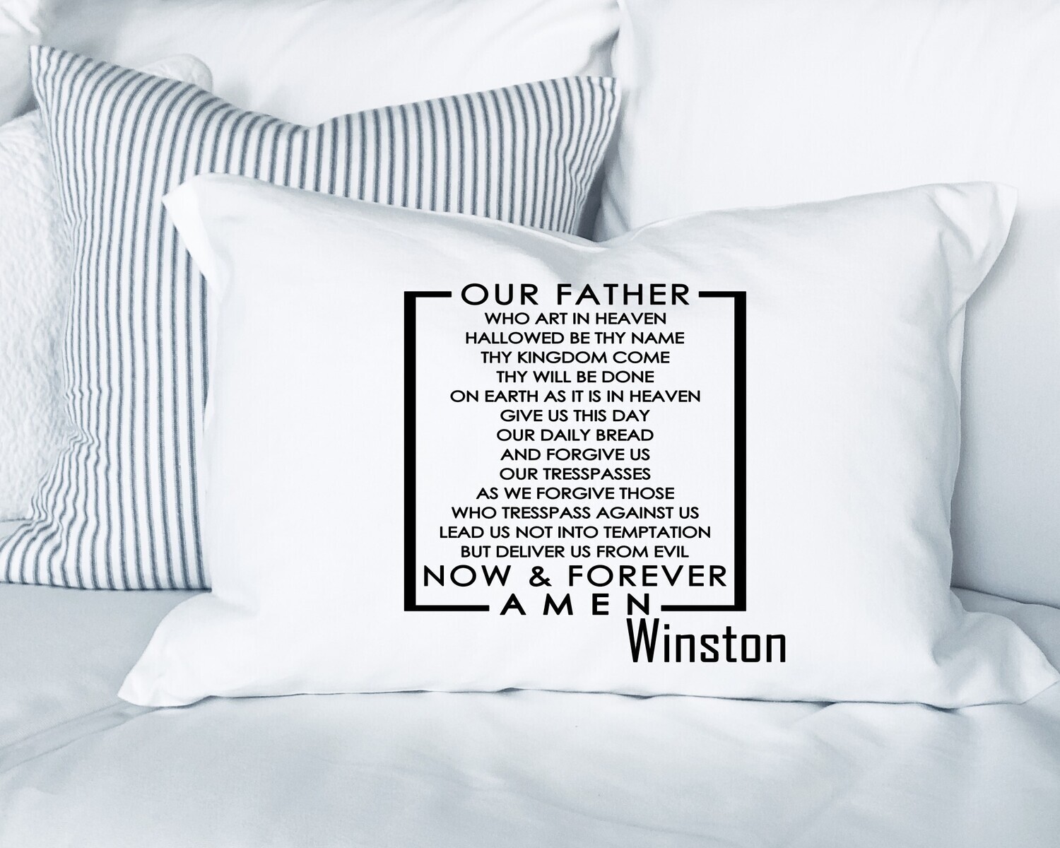 Monogrammed prayer pillowcase with inspirational quote for gifting