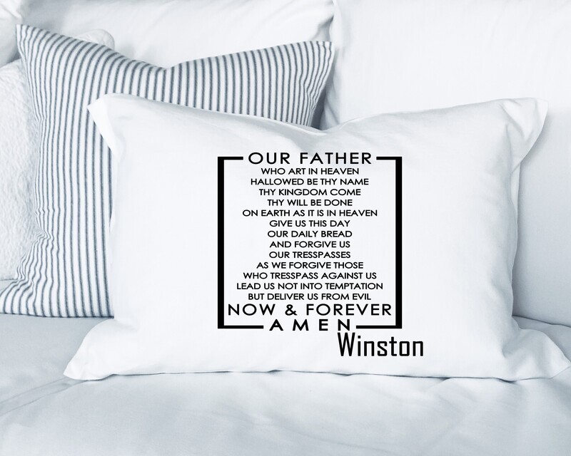 Monogrammed prayer pillowcase with inspirational quote for gifting