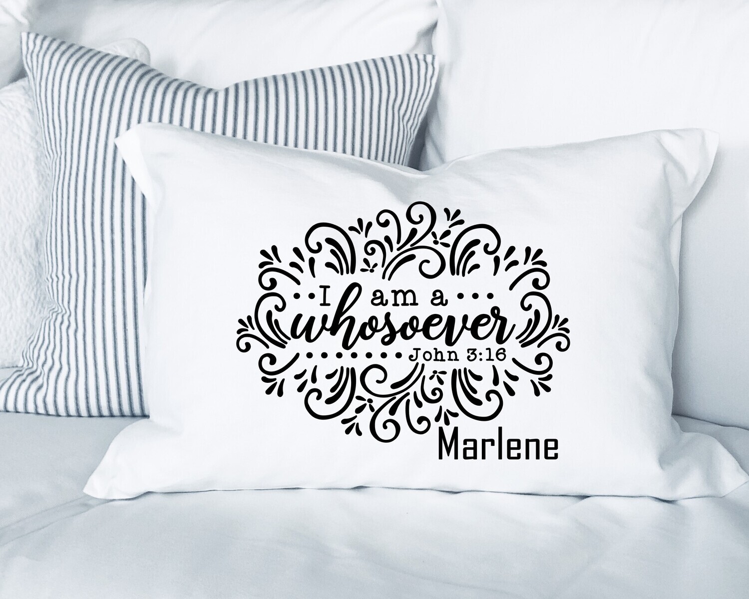 Personalized prayer pillowcase with uplifting scripture and elegant design