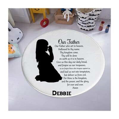 Plush children’s prayer mat with cheerful design, custom name, and inspirational verses—part of the Seeds of Faith collection