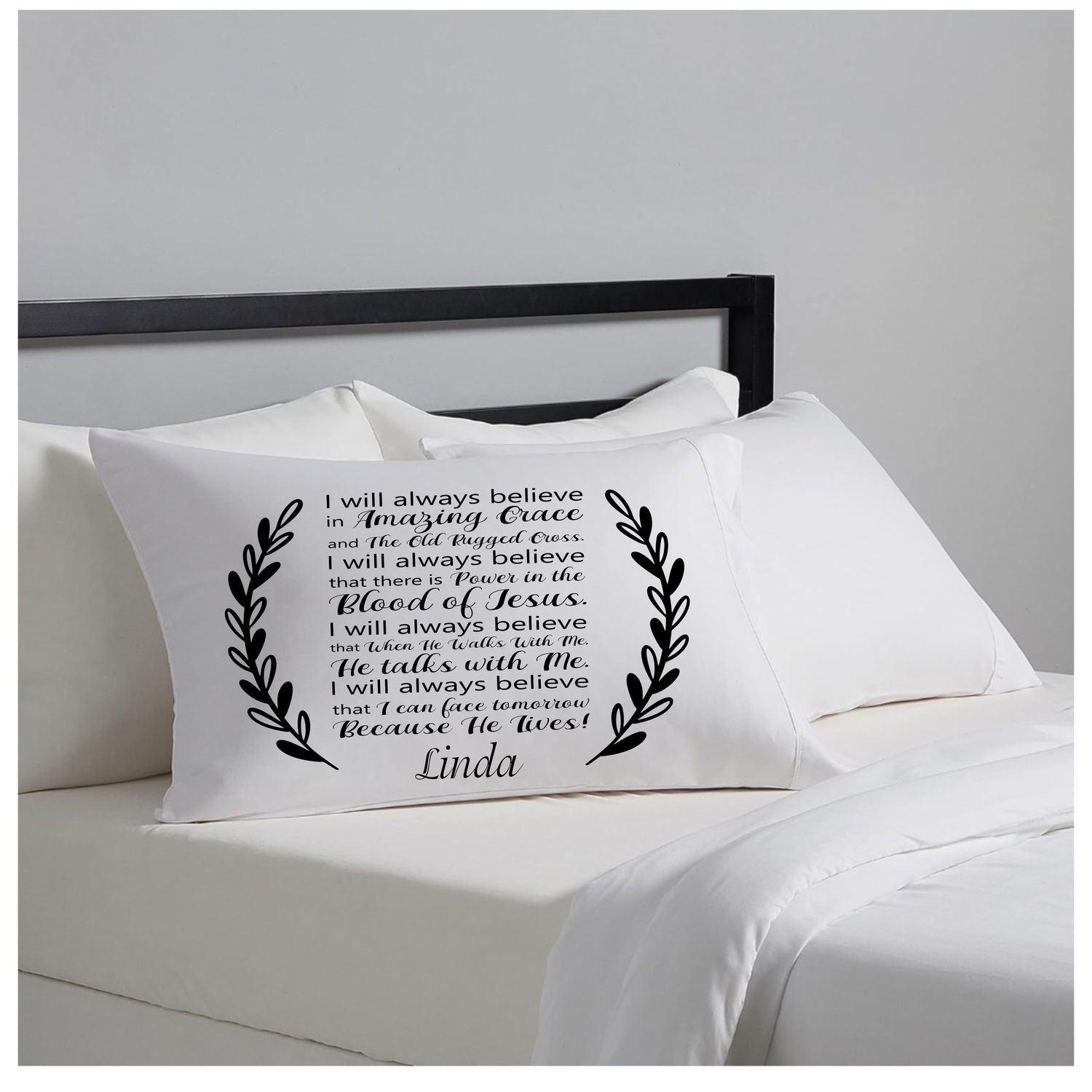 Scripture-themed pillowcase designed for peaceful, faith-filled sleep
