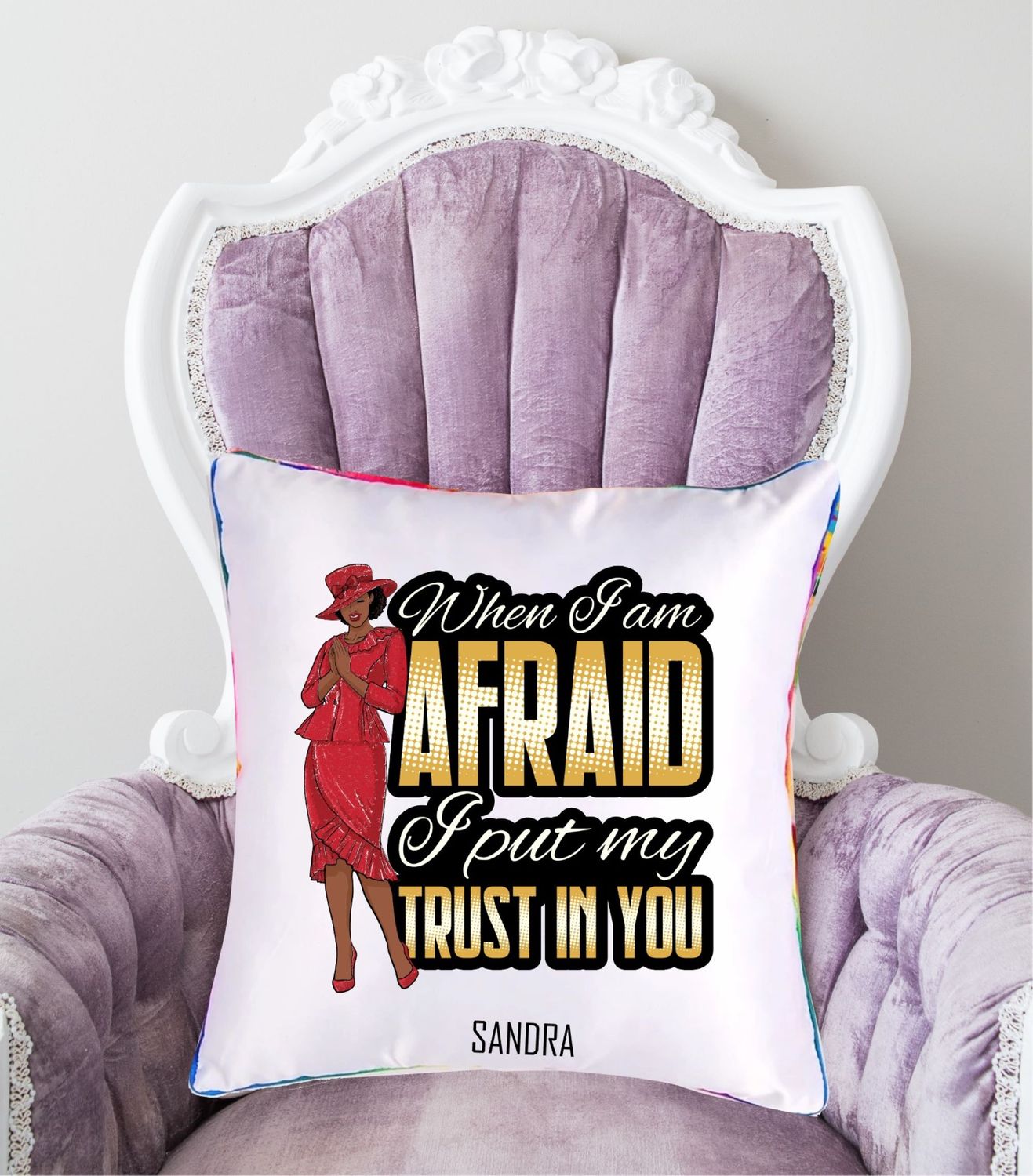 Personalized throw pillow with your name and Bible verse.