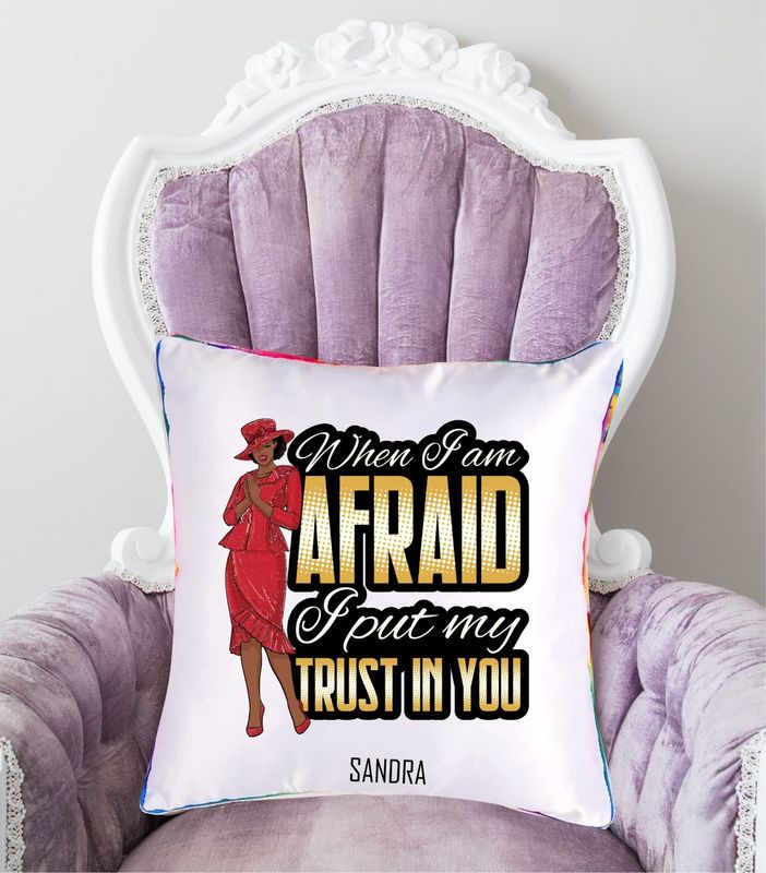 Personalized throw pillow with your name and Bible verse.