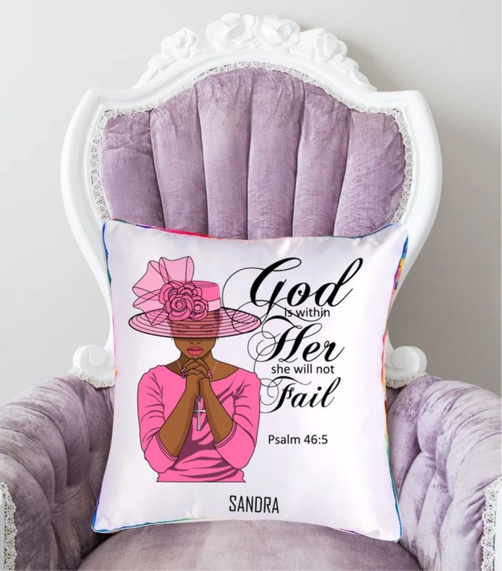Personalized throw pillow with your name and Bible verse.