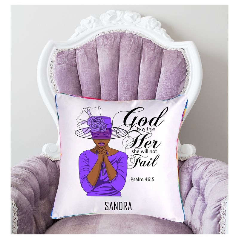 Personalized throw pillow with your name and Bible verse.