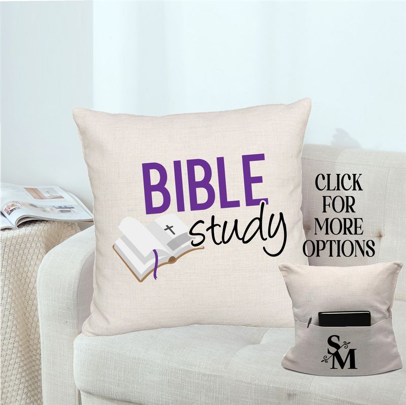Personalized throw pillow with your name and Bible verse.