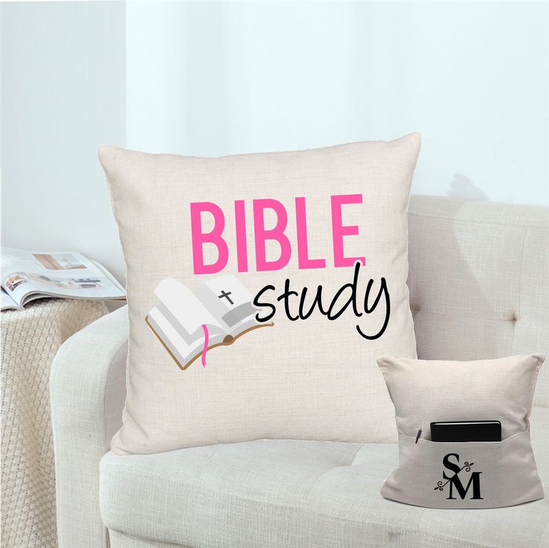 Personalized throw pillow with your name and Bible verse.