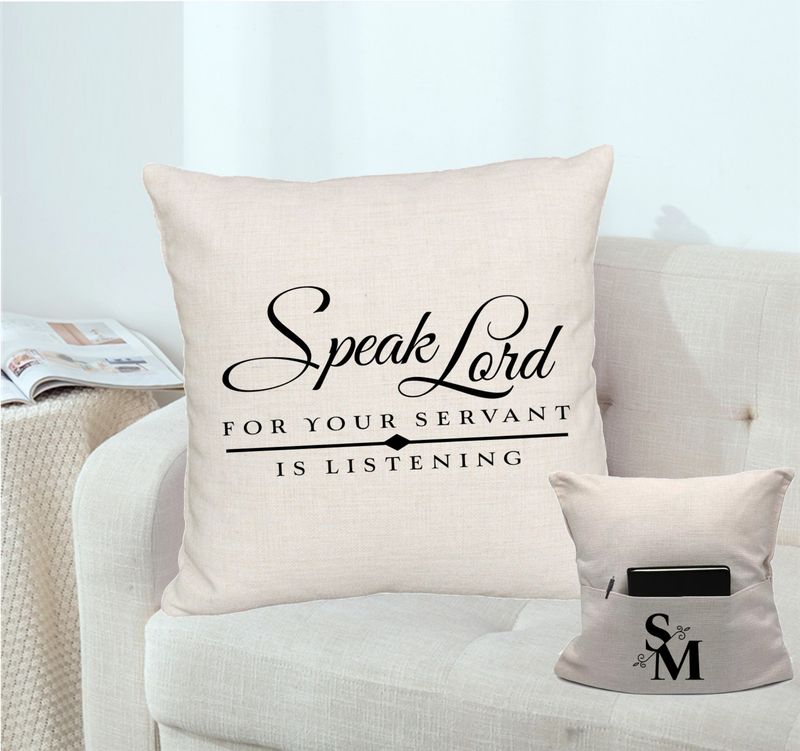 Personalized throw pillow with your name and Bible verse.