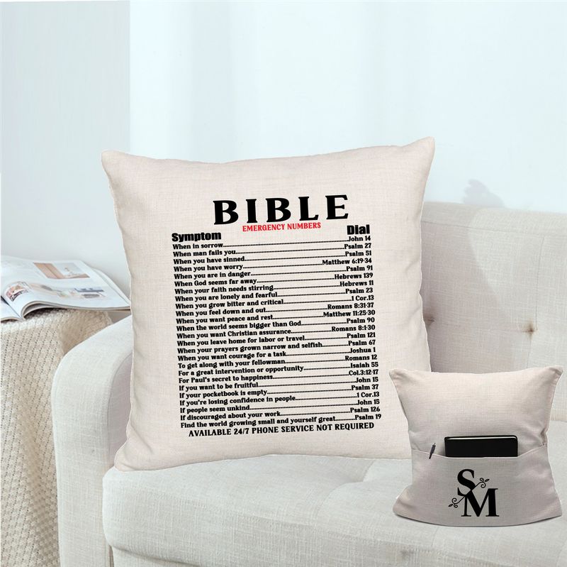 Personalized throw pillow with your name and Bible verse.