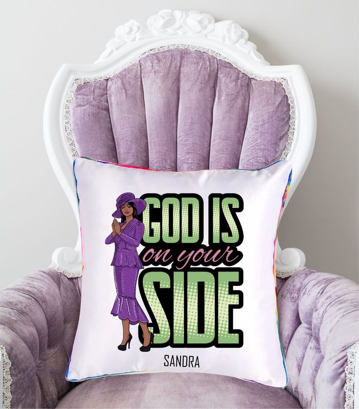 Personalized throw pillow with your name and Bible verse.