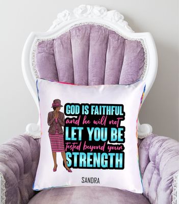 Personalized throw pillow with your name and Bible verse.