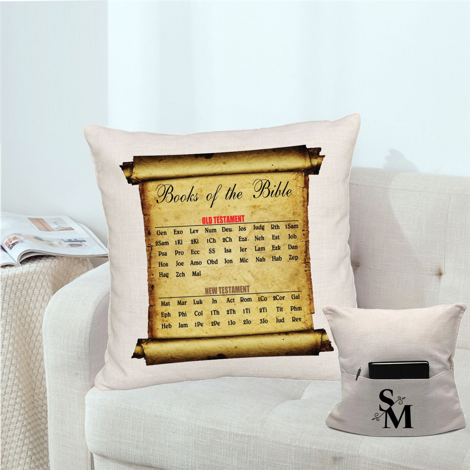 Personalized throw pillow with your name and Bible verse.