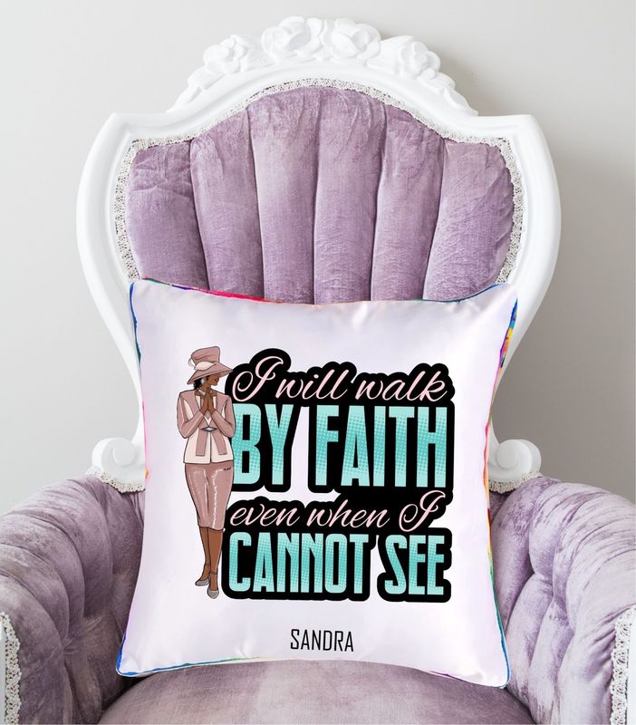 Personalized throw pillow with your name and Bible verse.