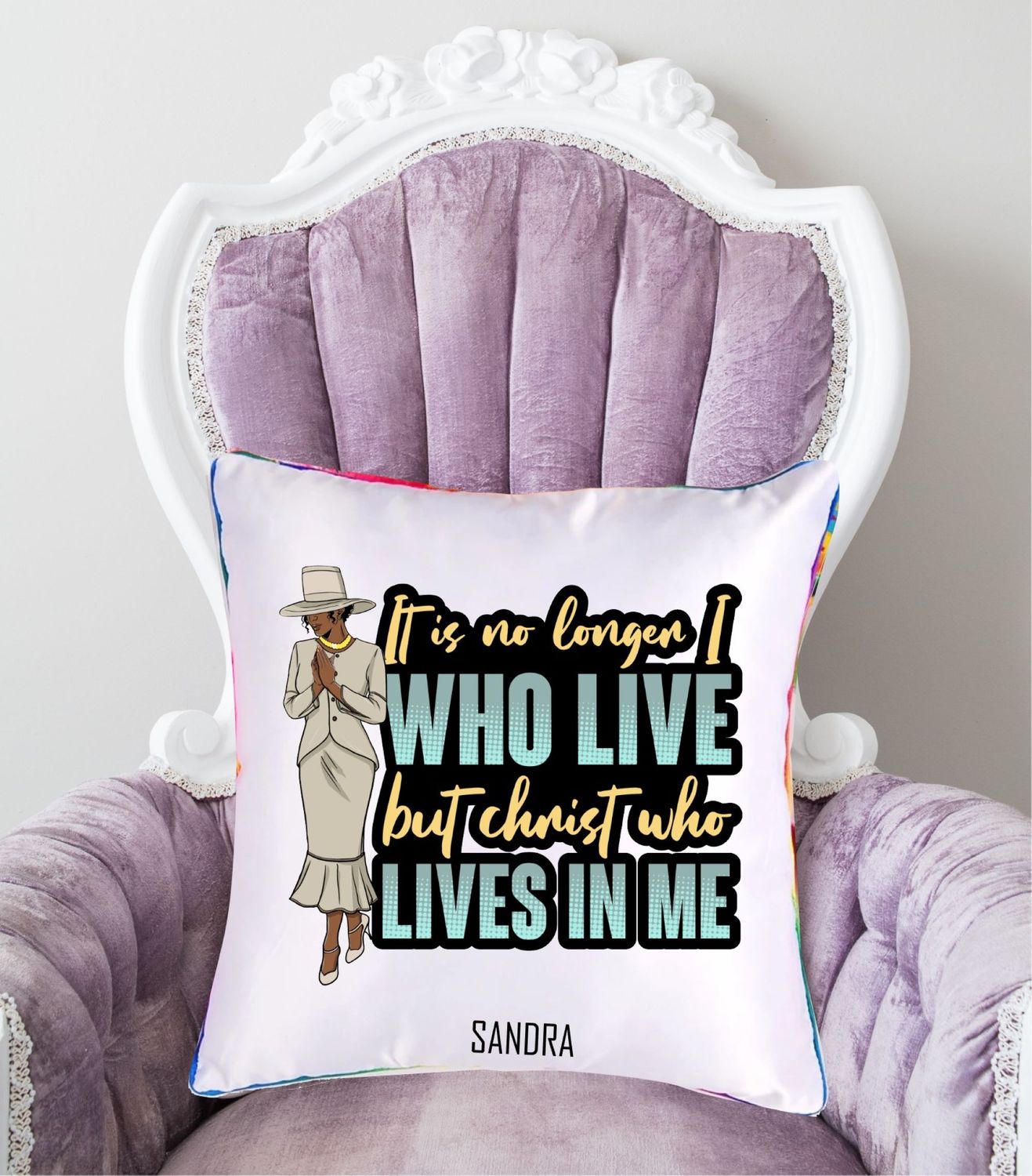 Personalized throw pillow with your name and Bible verse.