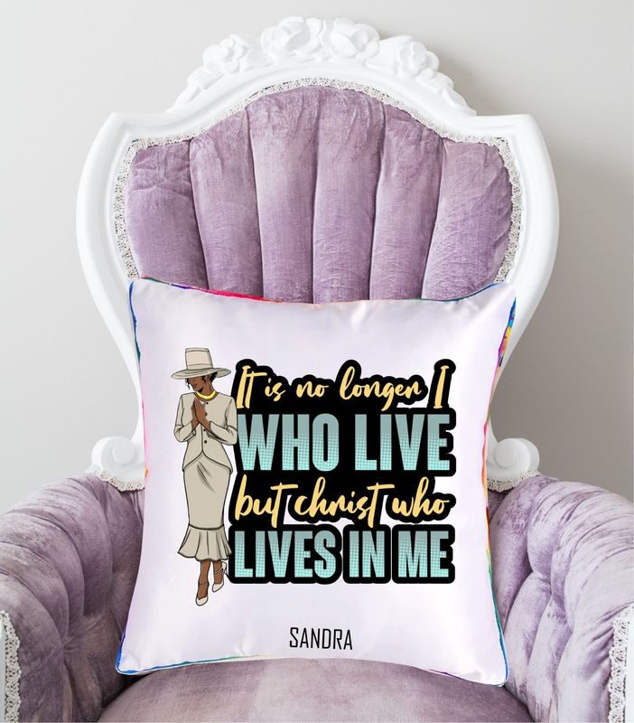 Personalized throw pillow with your name and Bible verse.