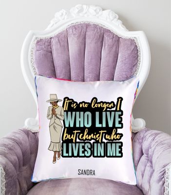 Personalized throw pillow with your name and Bible verse.