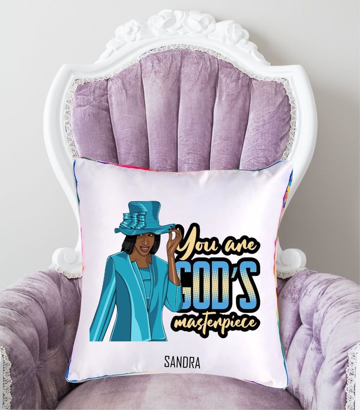 Personalized throw pillow with your name and Bible verse.