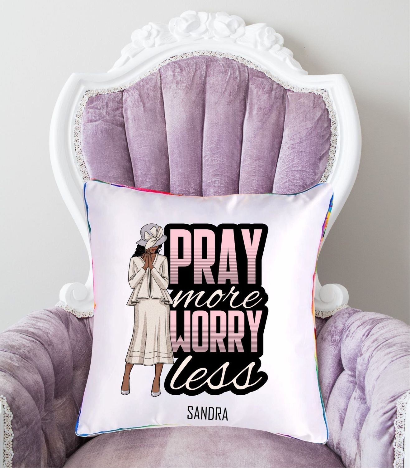 Personalized throw pillow with your name and Bible verse.