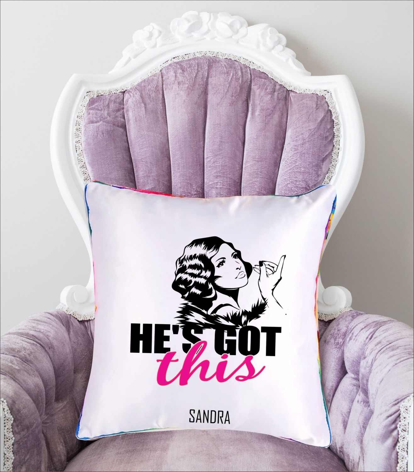 Personalized throw pillow with your name and Bible verse.