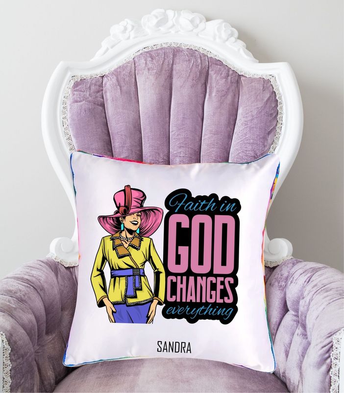 Personalized throw pillow with your name and Bible verse.