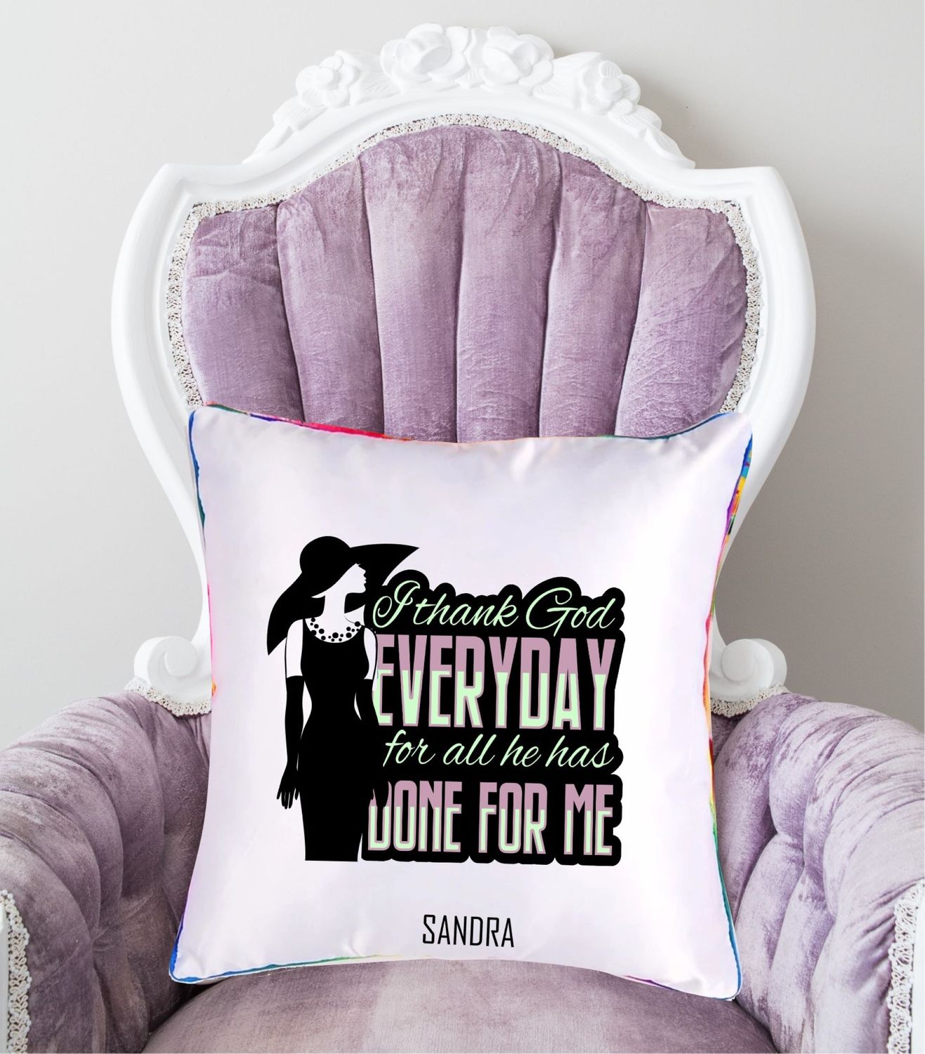 Personalized throw pillow with your name and Bible verse.