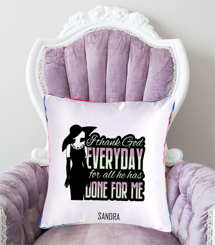 Personalized throw pillow with your name and Bible verse.
