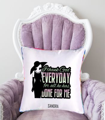 Personalized throw pillow with your name and Bible verse.