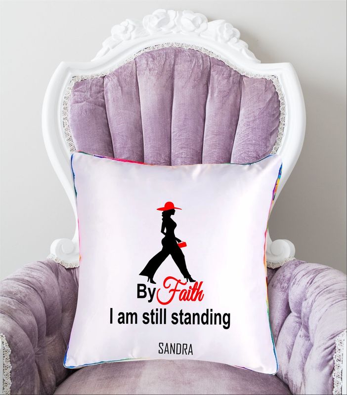 Personalized throw pillow with your name and Bible verse.