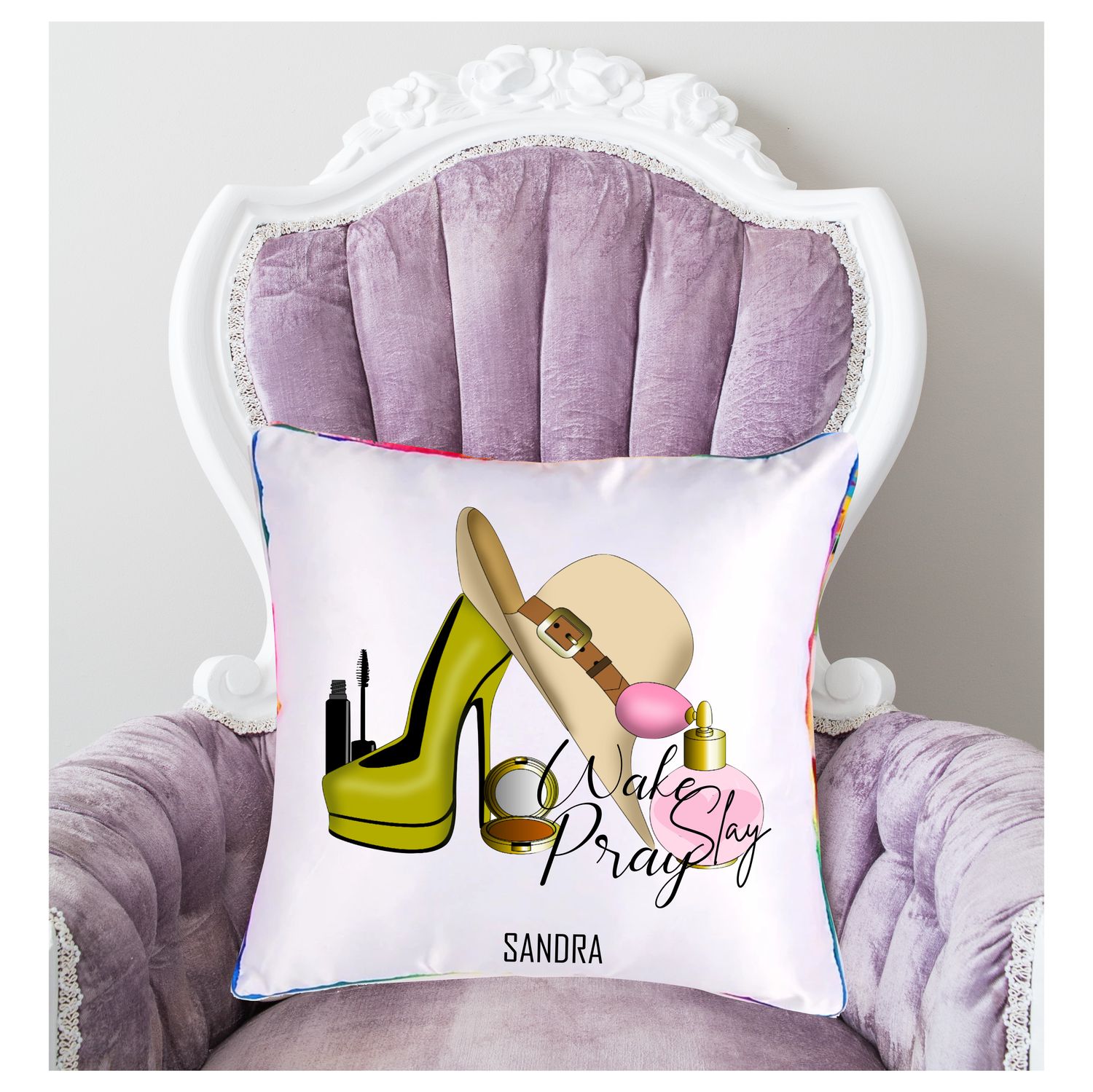 Personalized throw pillow with your name and Bible verse.