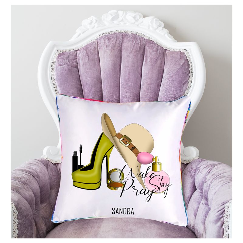 Personalized throw pillow with your name and Bible verse.
