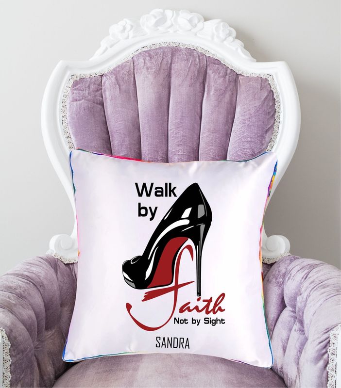 Personalized throw pillow with your name and Bible verse.