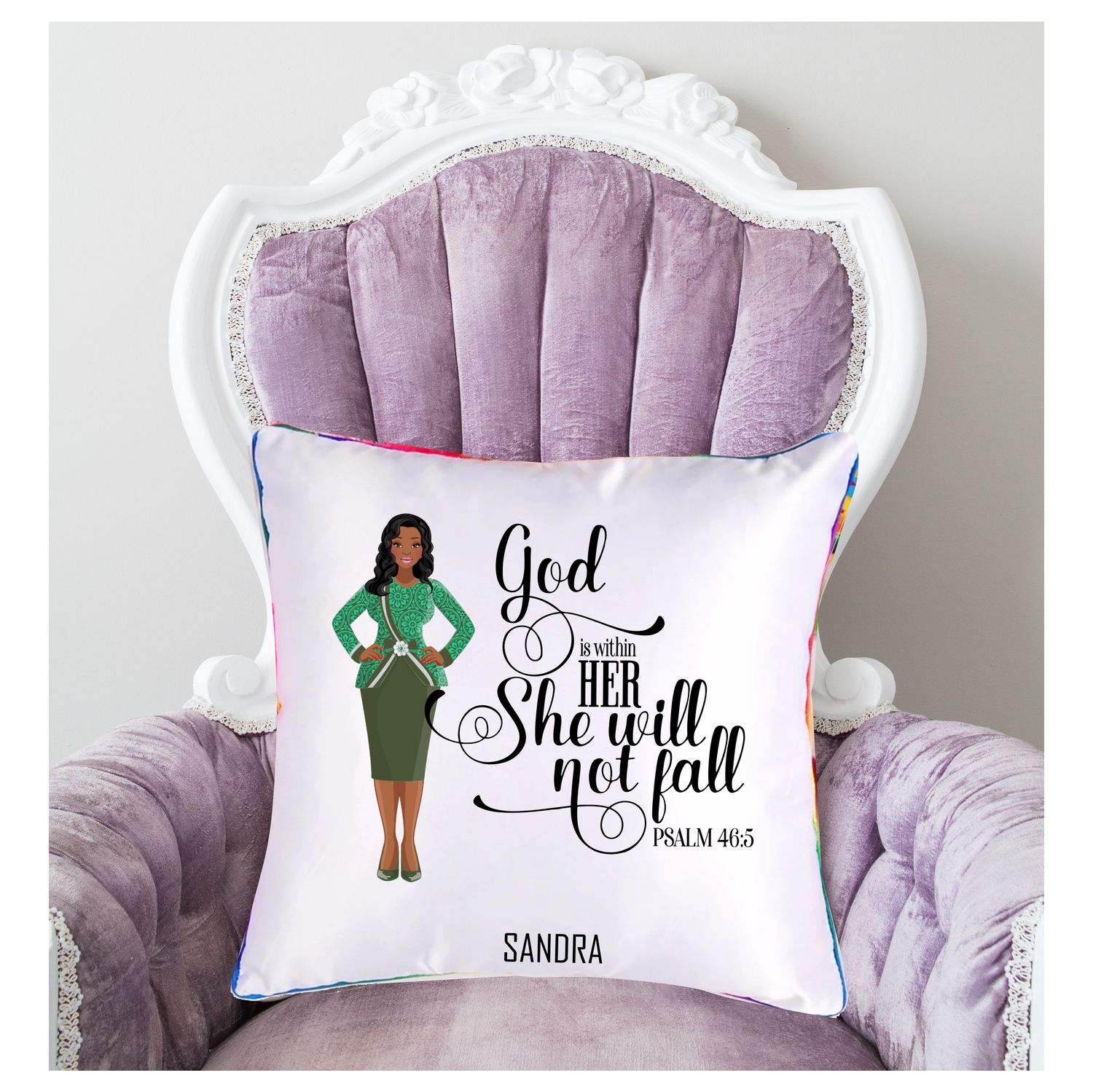 Personalized throw pillow with your name and Bible verse.