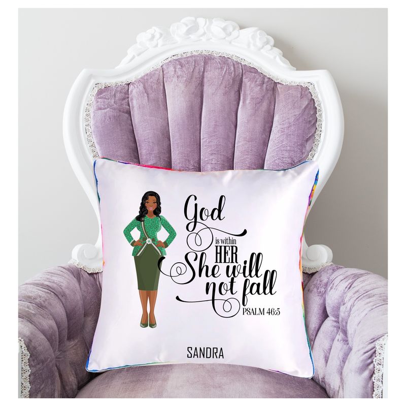 Personalized throw pillow with your name and Bible verse.