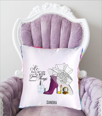 Personalized throw pillow with your name and Bible verse.