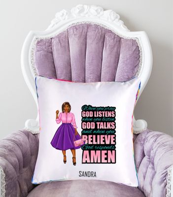 Personalized throw pillow with your name and Bible verse.