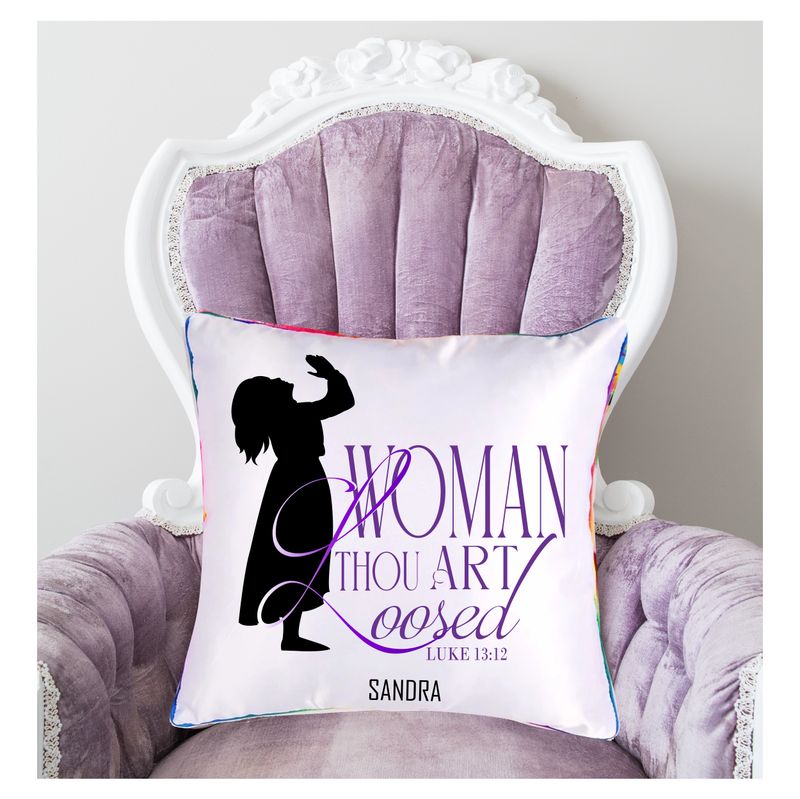 Personalized throw pillow with your name and Bible verse.