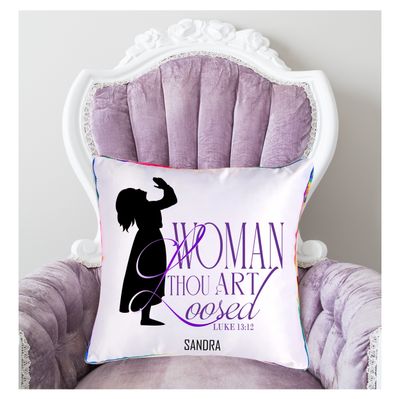 Personalized throw pillow with your name and Bible verse.