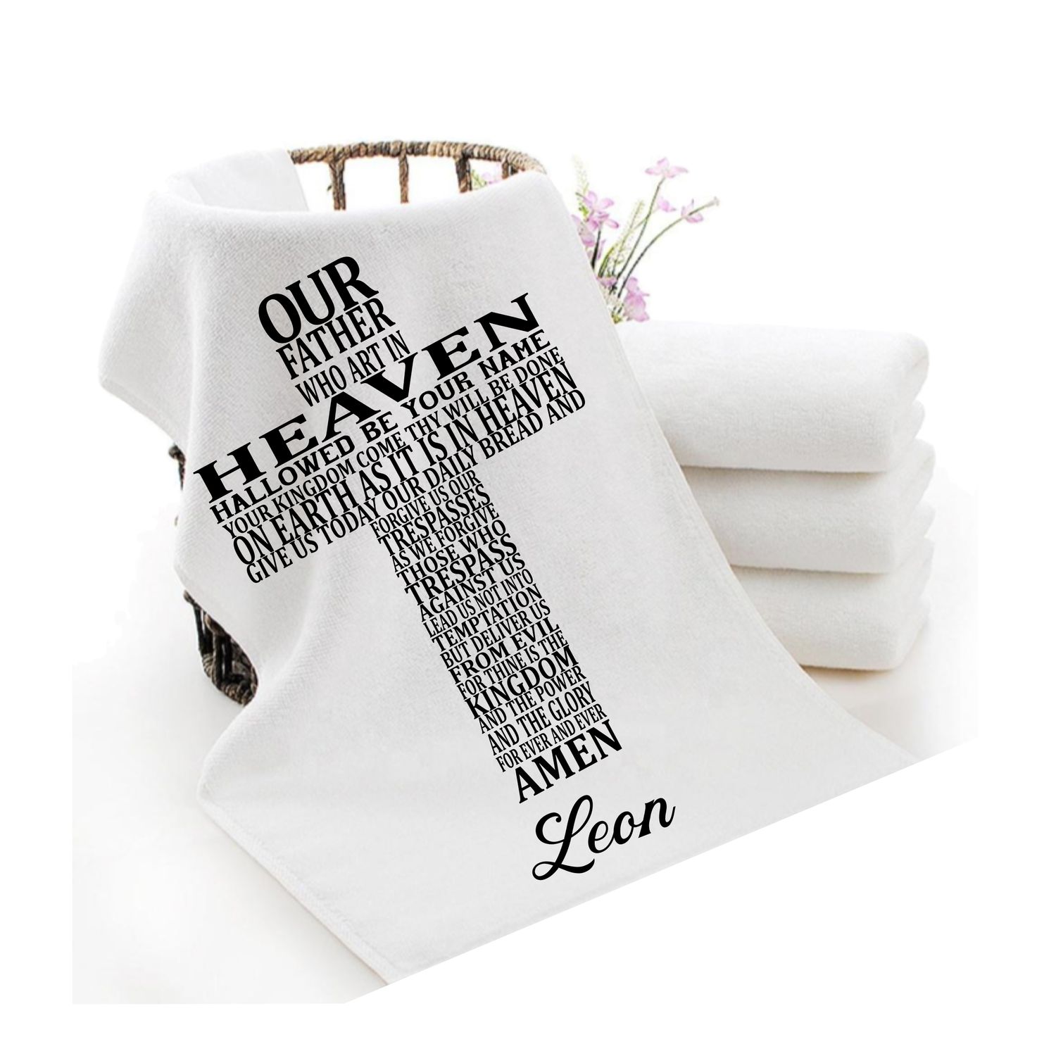 Personalized luxury towels with custom name and faith-filled scripture verse