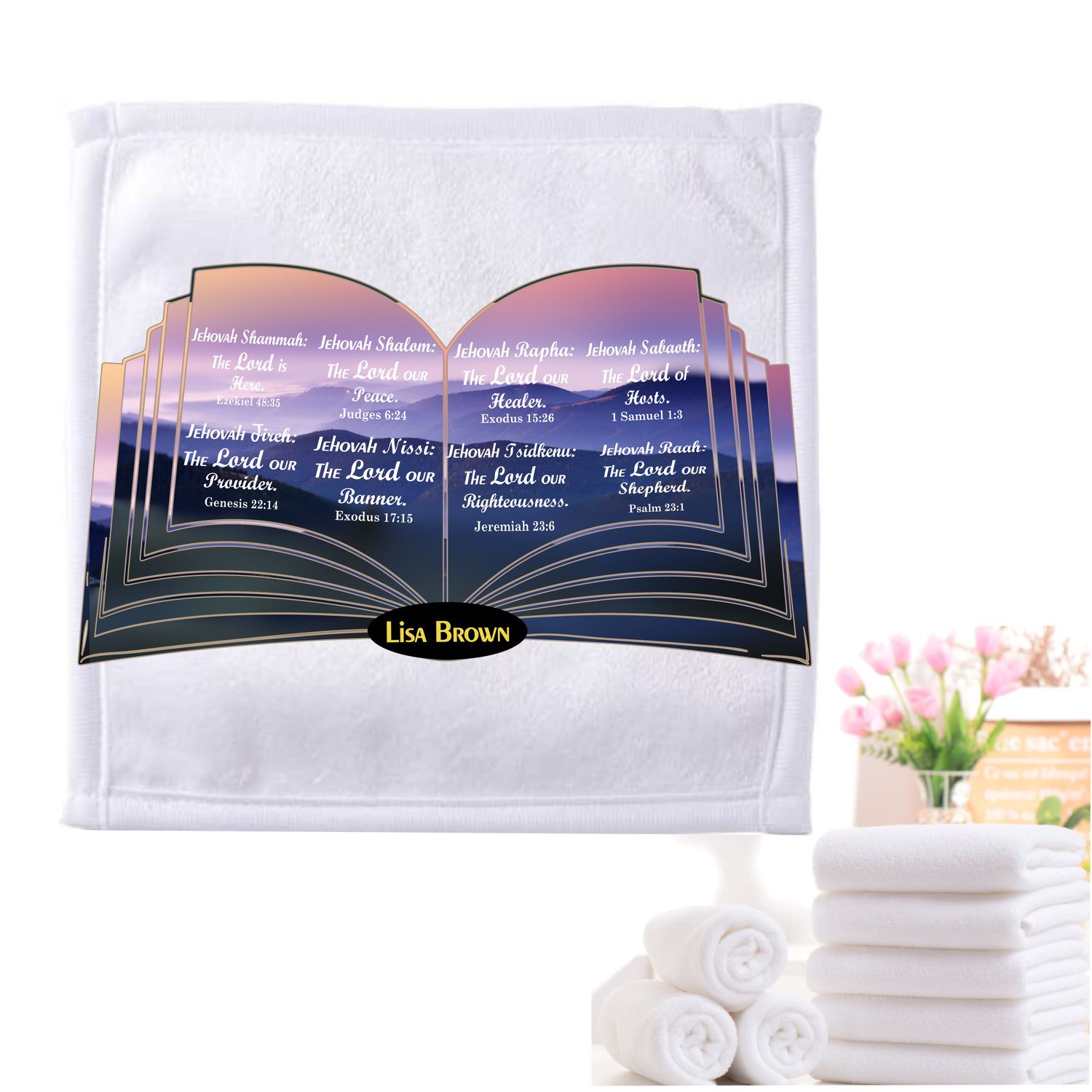Personalized luxury towels with custom name and faith-filled scripture verse