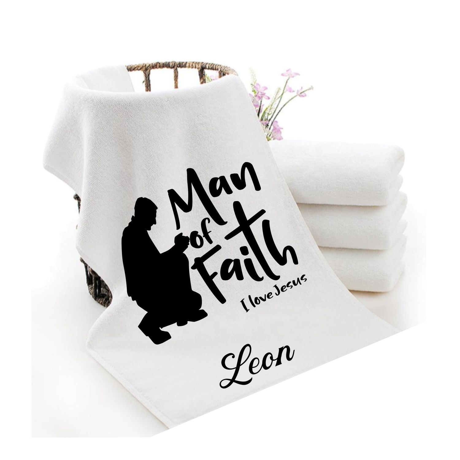 Personalized luxury towels with custom name and faith-filled scripture verse
