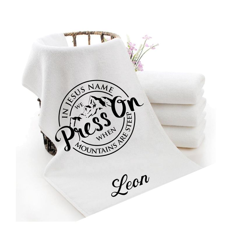 Personalized luxury towels with custom name and faith-filled scripture verse