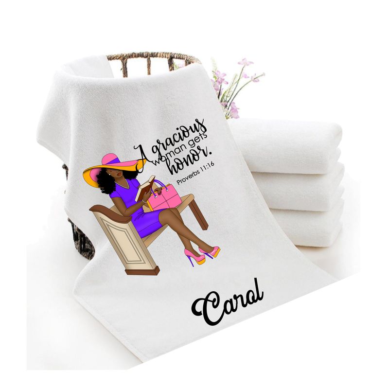 Personalized luxury towels with custom name and faith-filled scripture verse