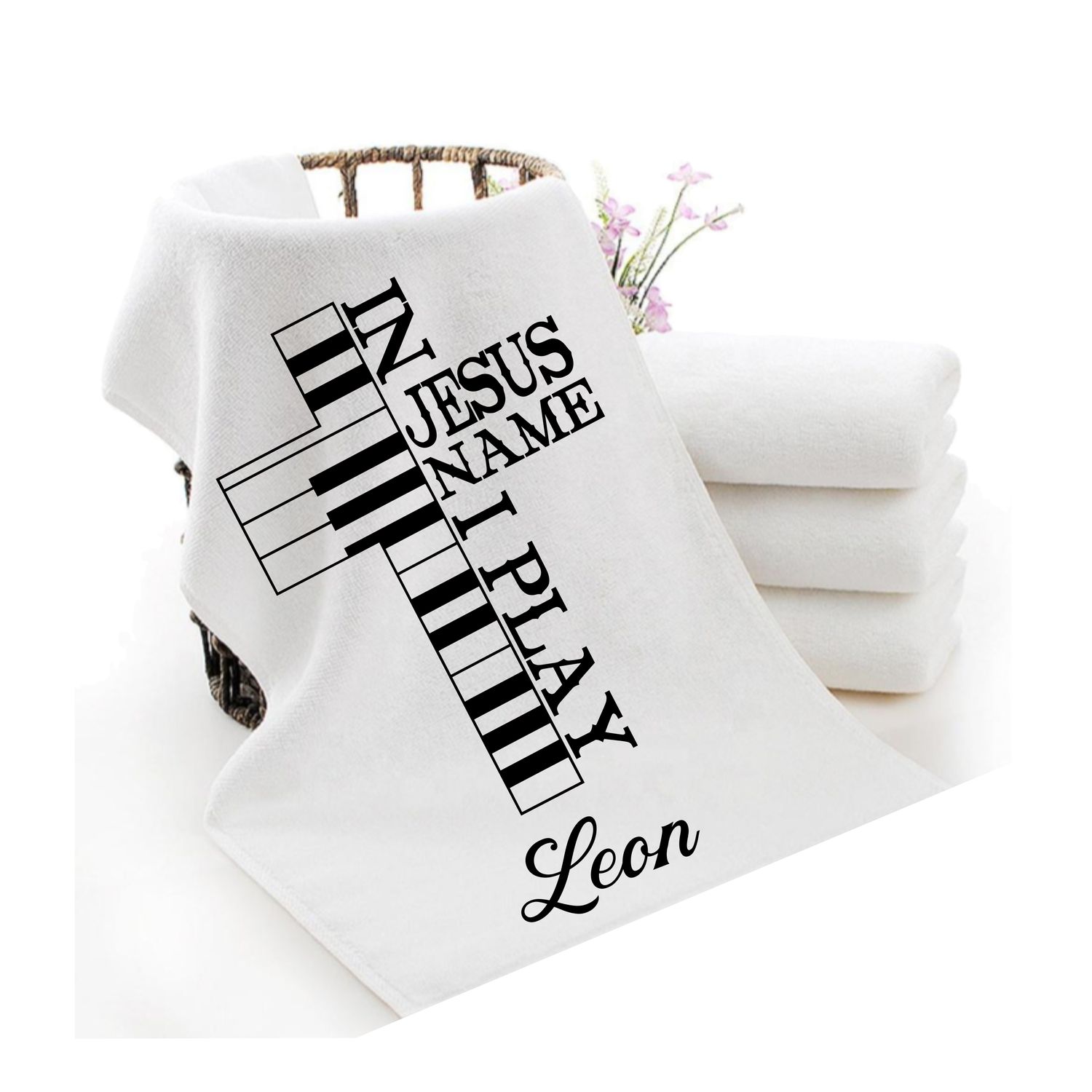 Personalized luxury towels with custom name and faith-filled scripture verse