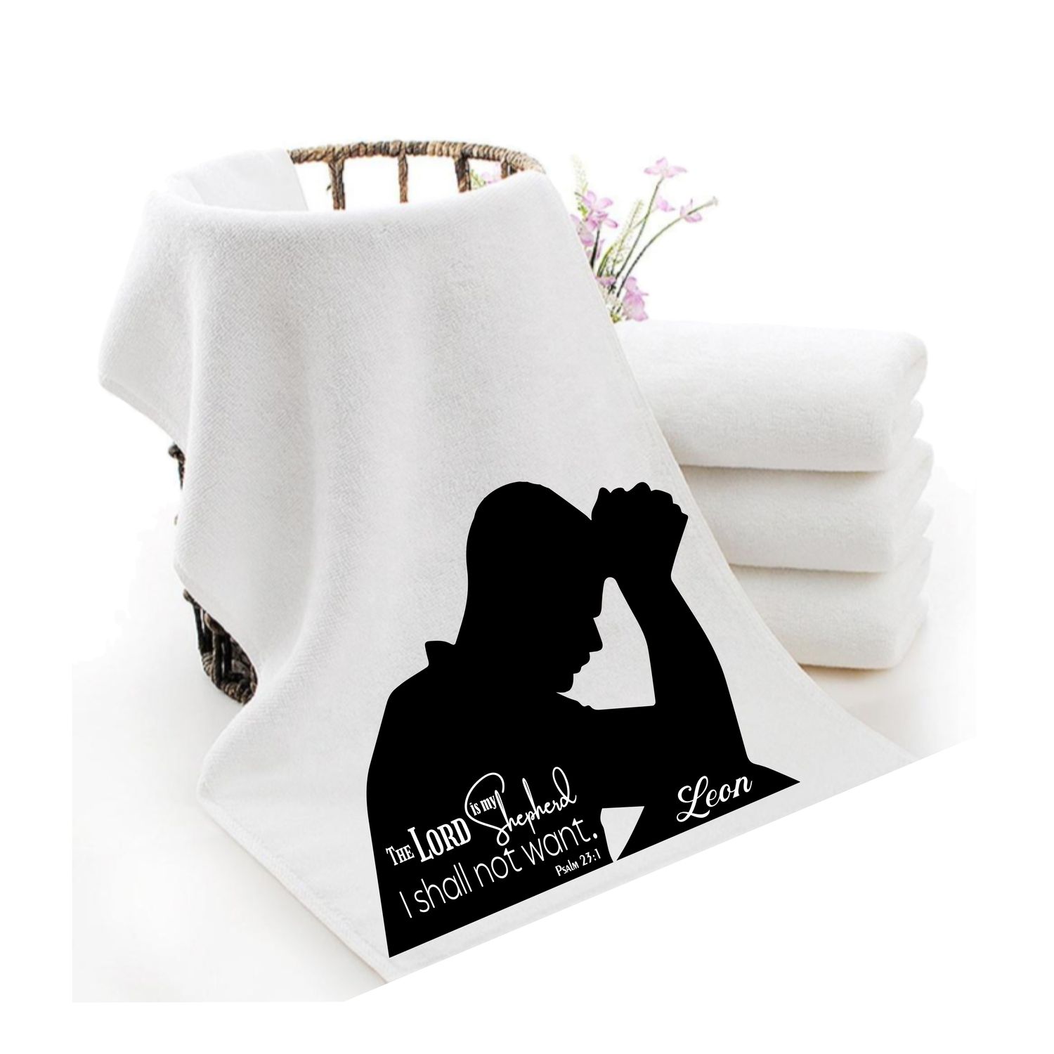 Personalized luxury towels with custom name and faith-filled scripture verse