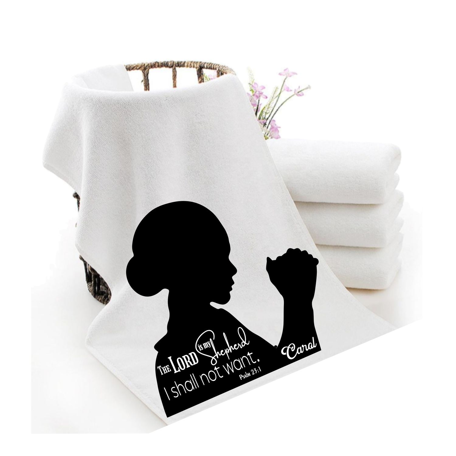 Personalized luxury towels with custom name and faith-filled scripture verse